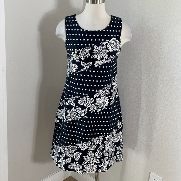 ANTHROPOLOGIE Maeve Womens Medium Effemy Jacquard Shift Knit Dress Black White - Picture 1 of 10
